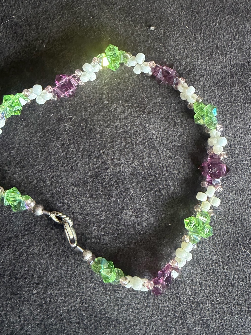 Hand crafted Green & Purple Crystal Flower Bracelet - Unbranded